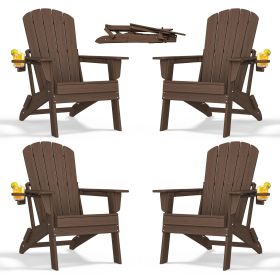HDPE Folding Adirondack chair with Cup Holder, 4Pack (Color: Coffee)